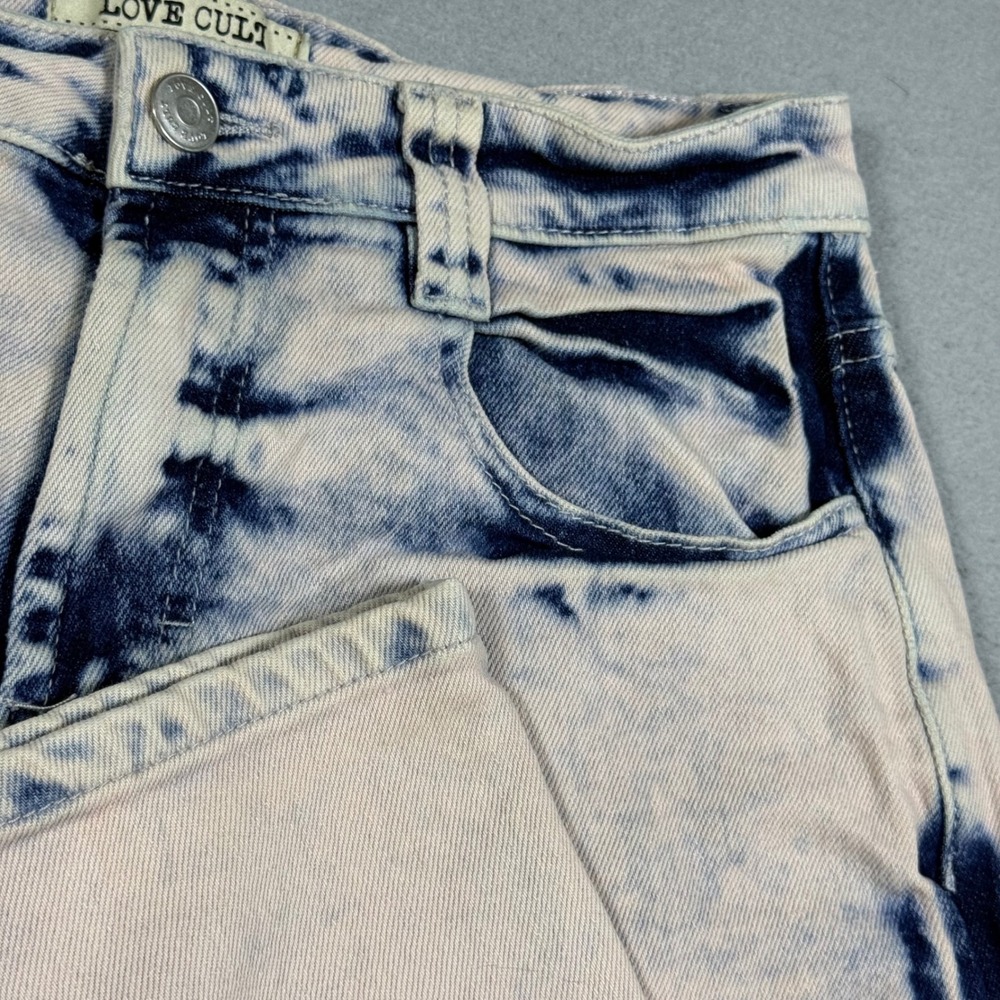 Love Cult Acid Wash Wide Leg Jeans Blue Cream Size Small Streetwear Retro Denim